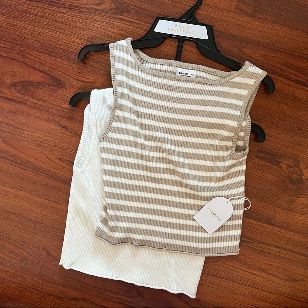 Song of Style Striped and Solid Kids Tops - Beige and White
